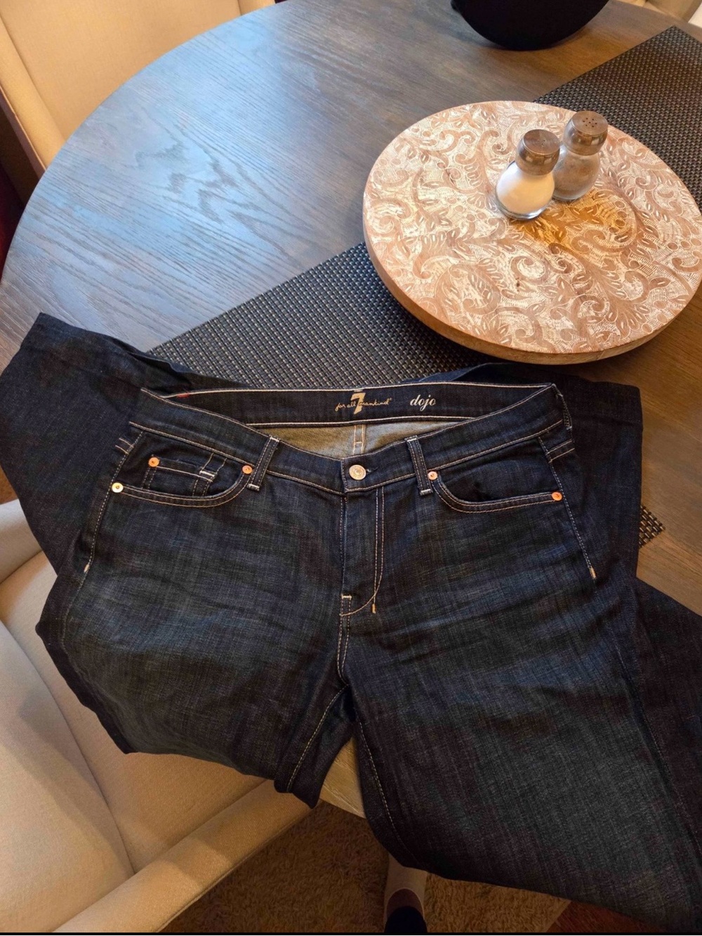 7 For All Mankind Dark Indigo Jeans with White Pocket Stitch - Picture 3 of 3